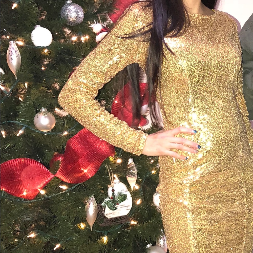 New, Gold sequin long sleeve dress.